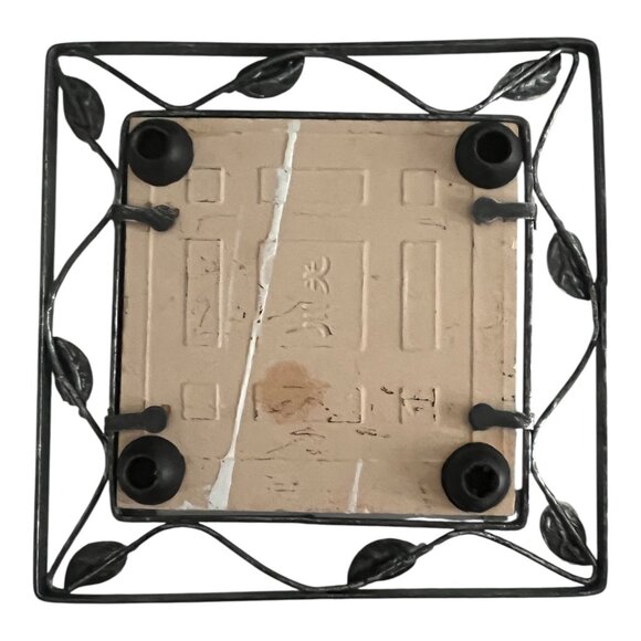 Vintage Ceramic Orange Tile Trivet with Metal Frame – 6 Inch – Made in Japan - Picture 2 of 3